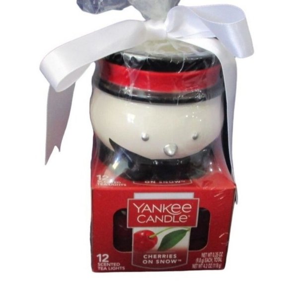Yankee Candle Cherries On Snowman Tea Light Holder Set New Twelve Candles - Picture 1 of 12